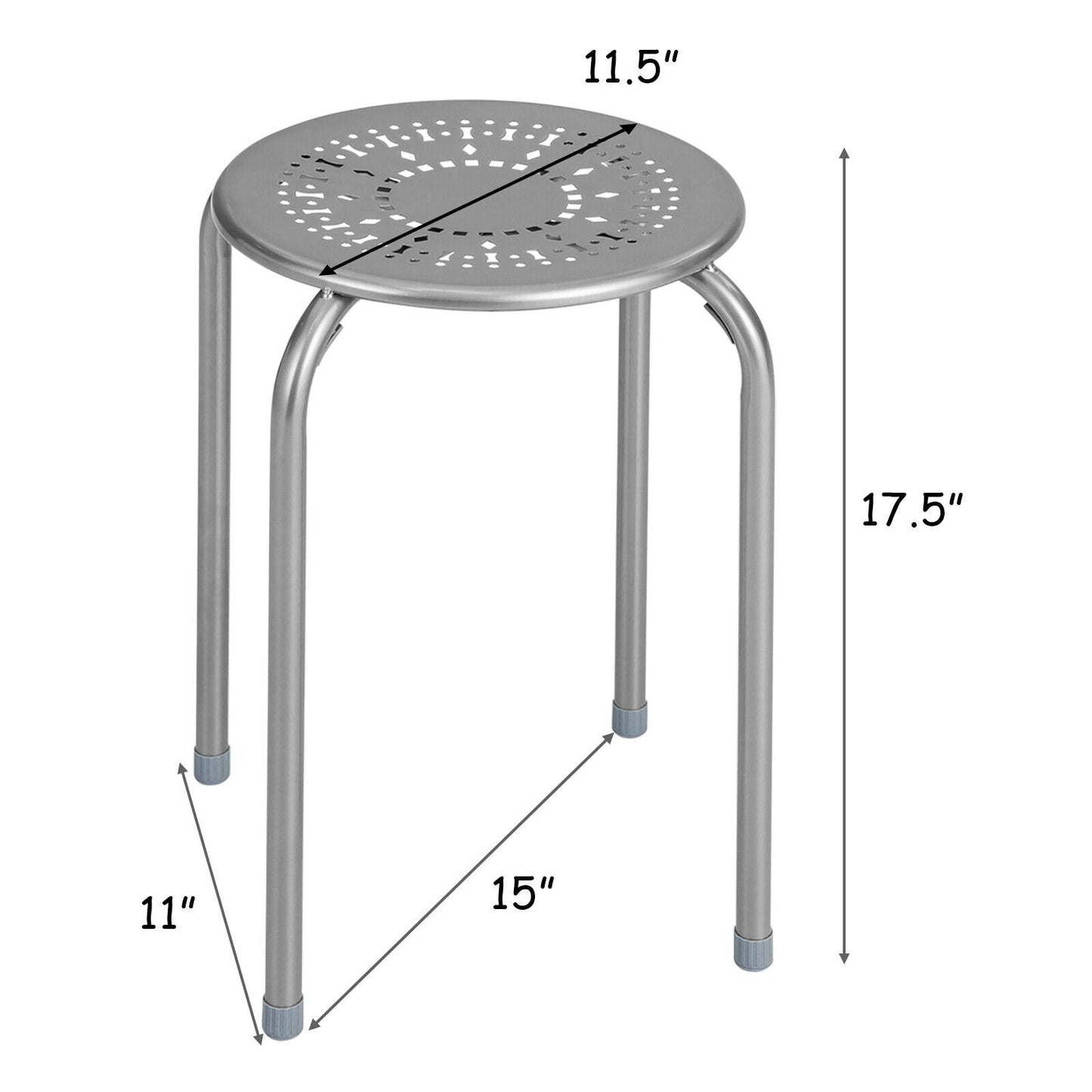 Set of 6 Stackable Metal Stools with Daisy Design Backless and Versatile Grey Round Stools