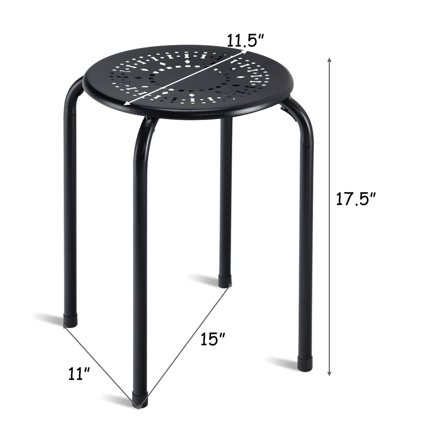 Set of 6 Stackable Metal Stools with Daisy Design Backless and Versatile Black Round Stools