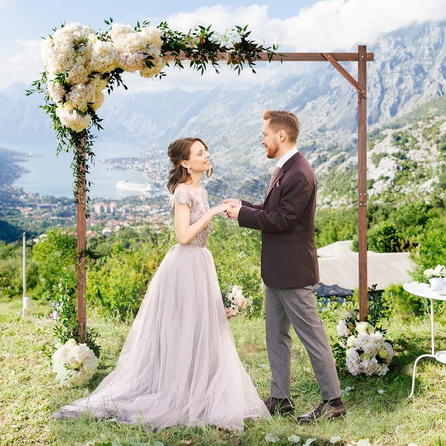 Square Wooden Wedding Arch with Multiple Decoration Options