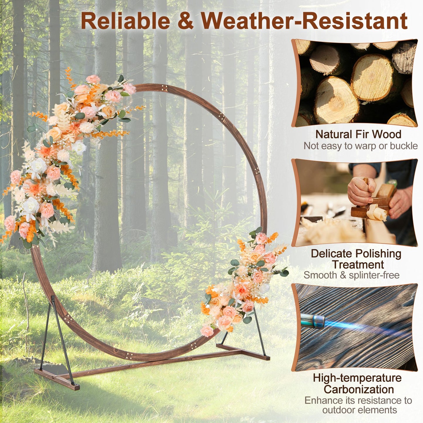 Round Wooden Wedding Arch with Multiple Decoration Options