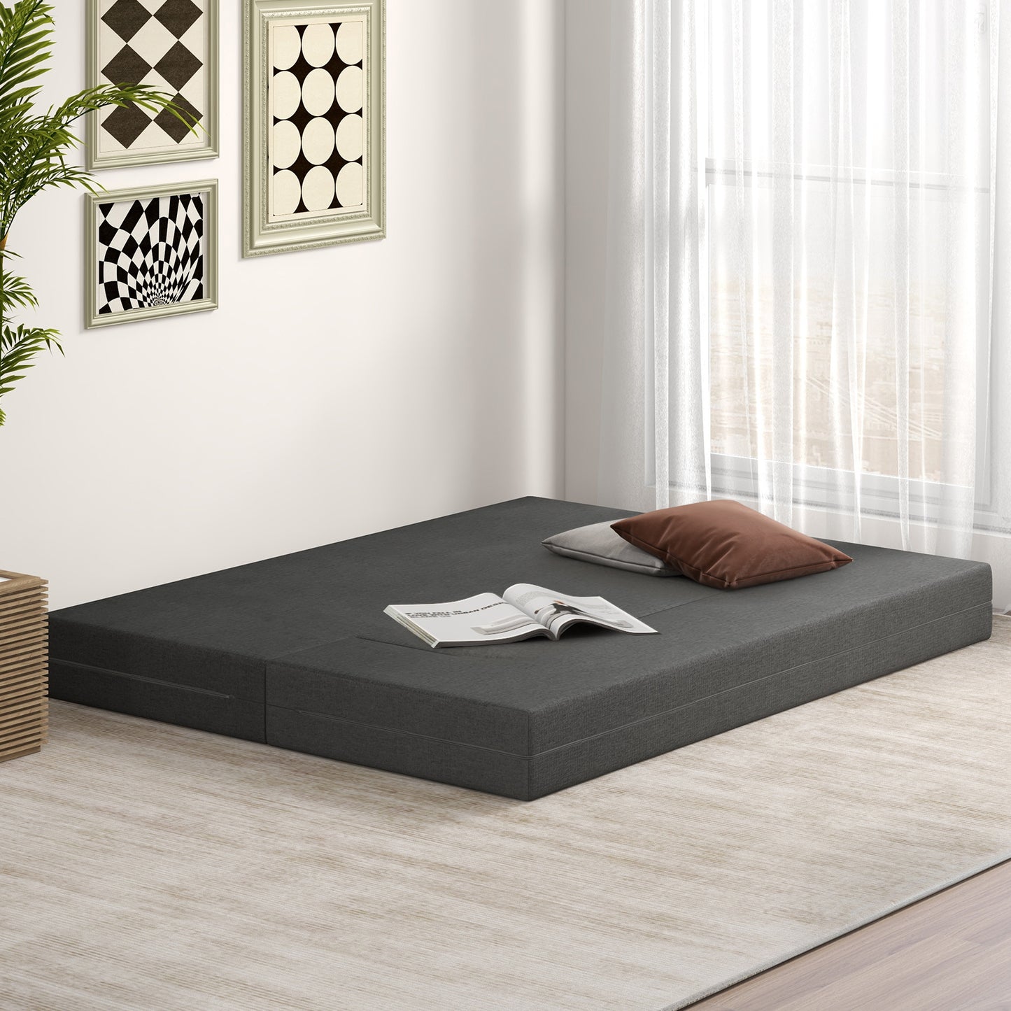 Convertible Folding Sofa Bed with Memory Foam and Washable Cover, 8 Inch Queen