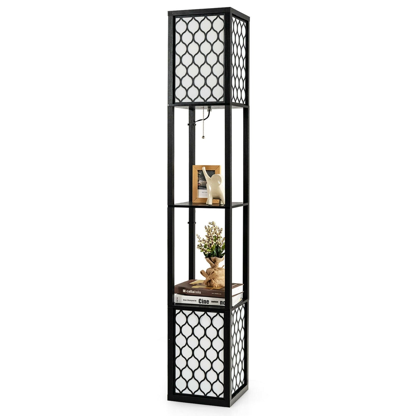 Modern Freestanding Floor Lamp with Dual Shelves, Pull Chain & Foot Switch