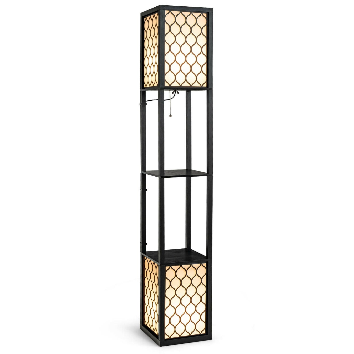 Modern Freestanding Floor Lamp with Dual Shelves, Pull Chain & Foot Switch