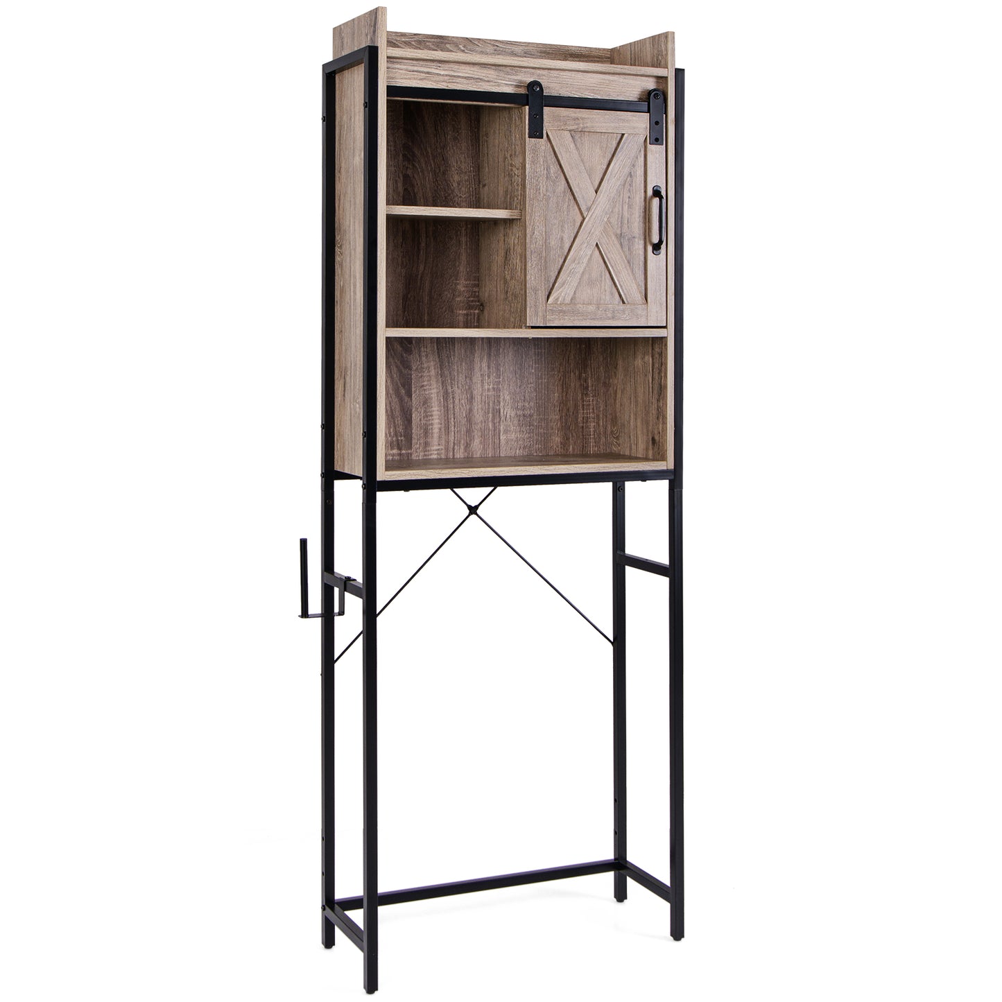 4 Tier Bathroom Storage Cabinet with Adjustable Shelves and Sliding Barn Door