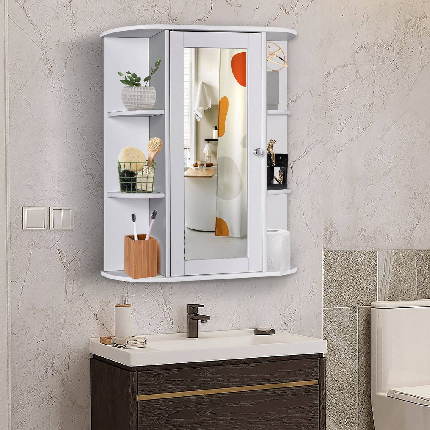 Stylish Wall-Mounted Medicine Cabinet with Mirror & Shelves