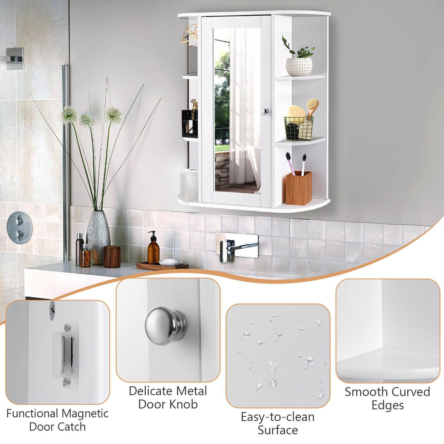 Stylish Wall-Mounted Medicine Cabinet with Mirror & Shelves
