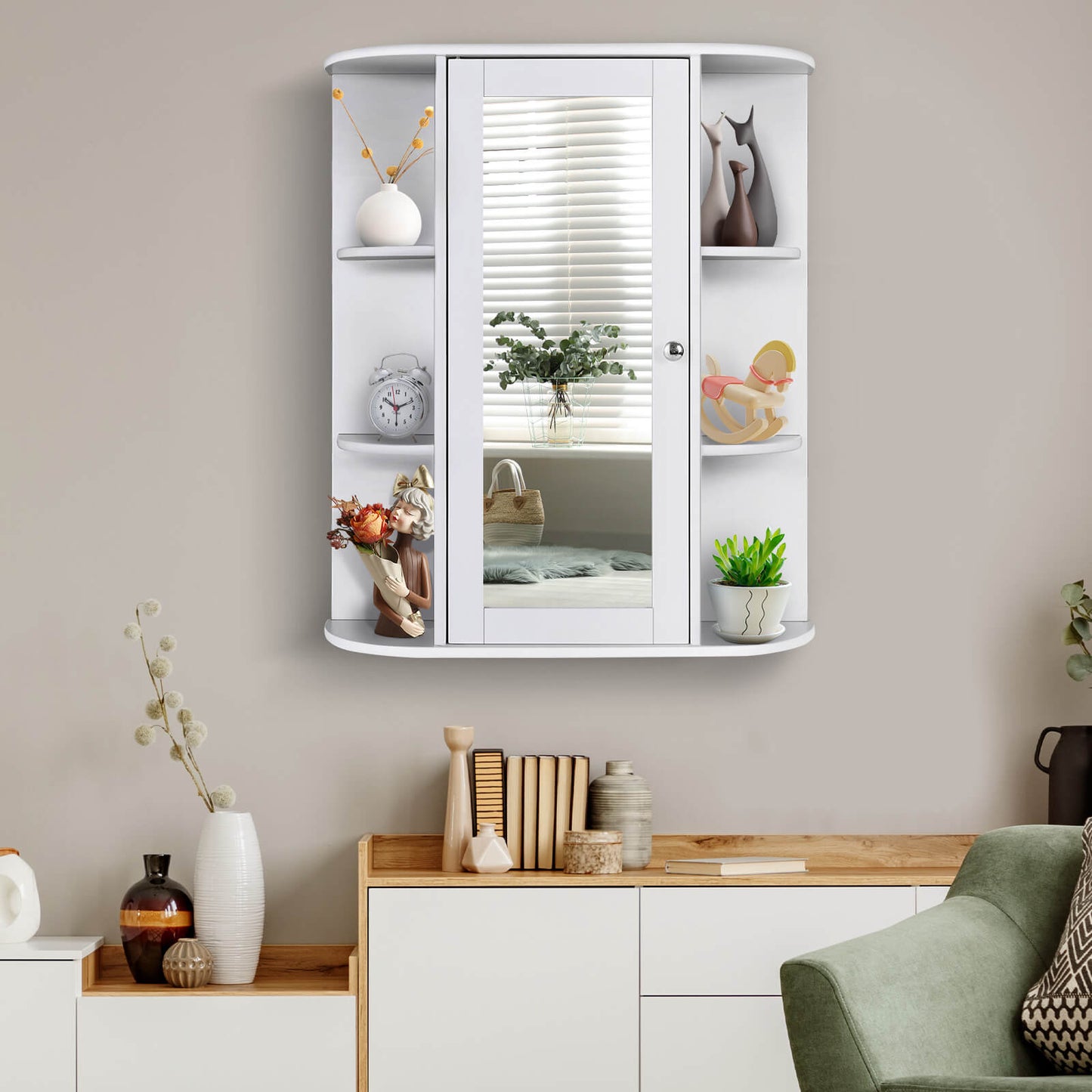 Stylish Wall-Mounted Medicine Cabinet with Mirror & Shelves
