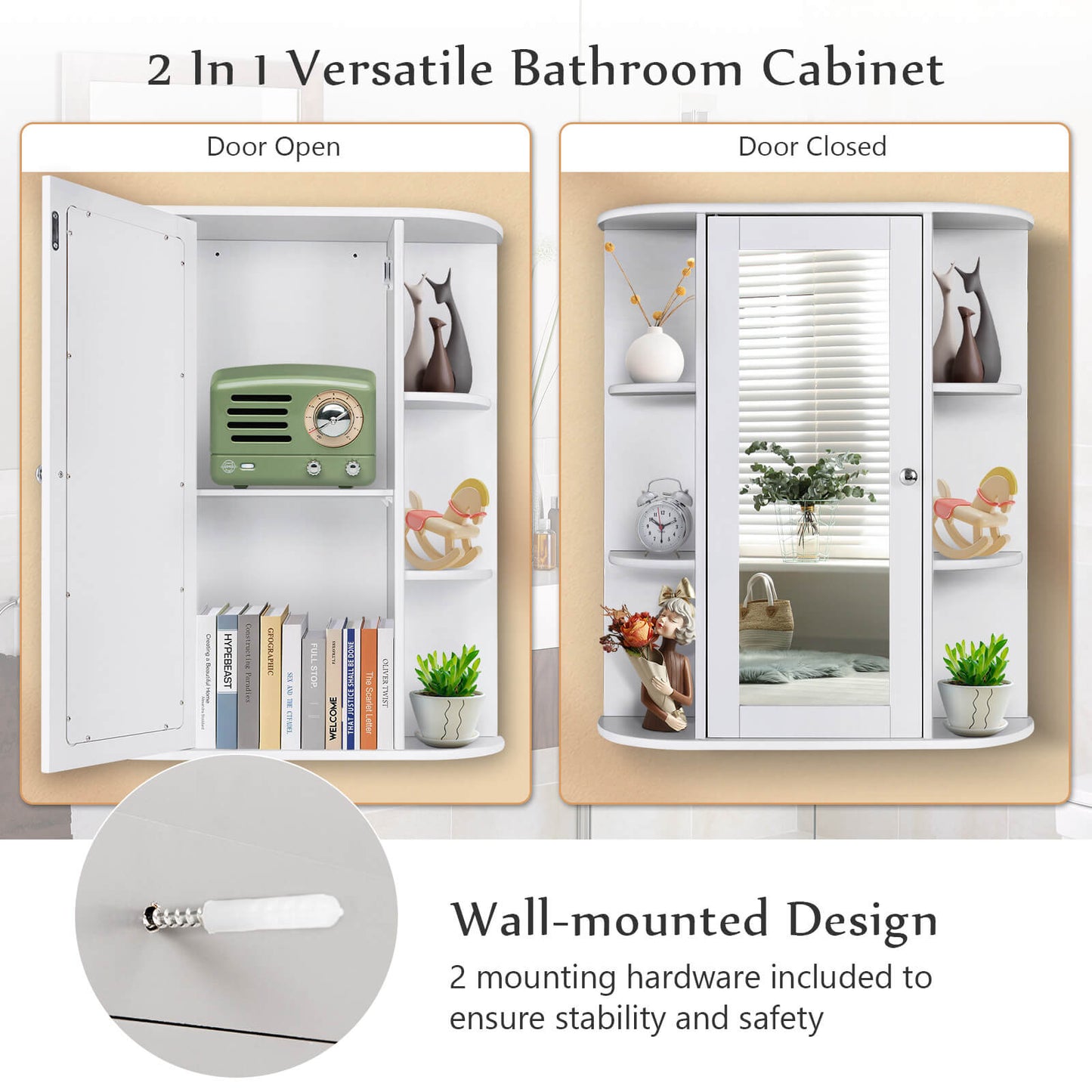 Stylish Wall-Mounted Medicine Cabinet with Mirror & Shelves
