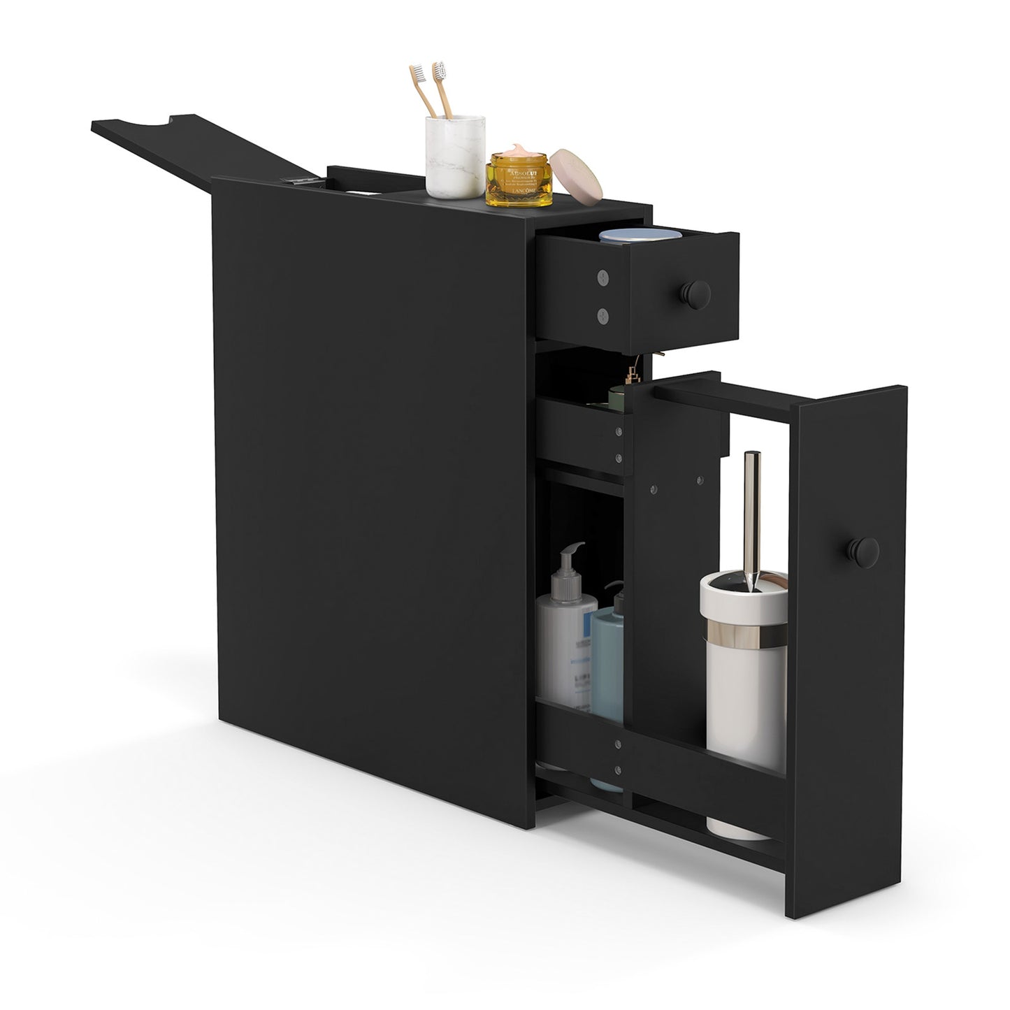 Slim White Bathroom Storage Cabinet with Slide Out Drawers
