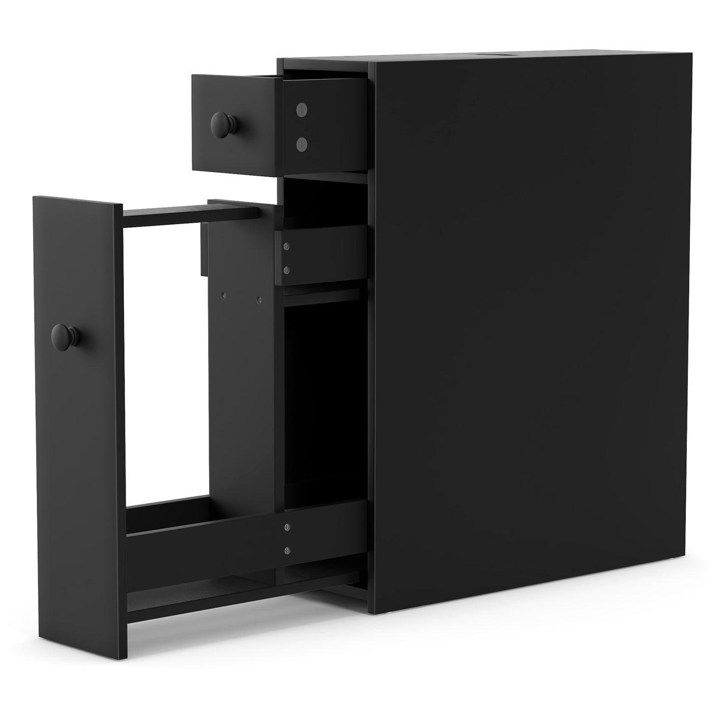 Slim White Bathroom Storage Cabinet with Slide Out Drawers