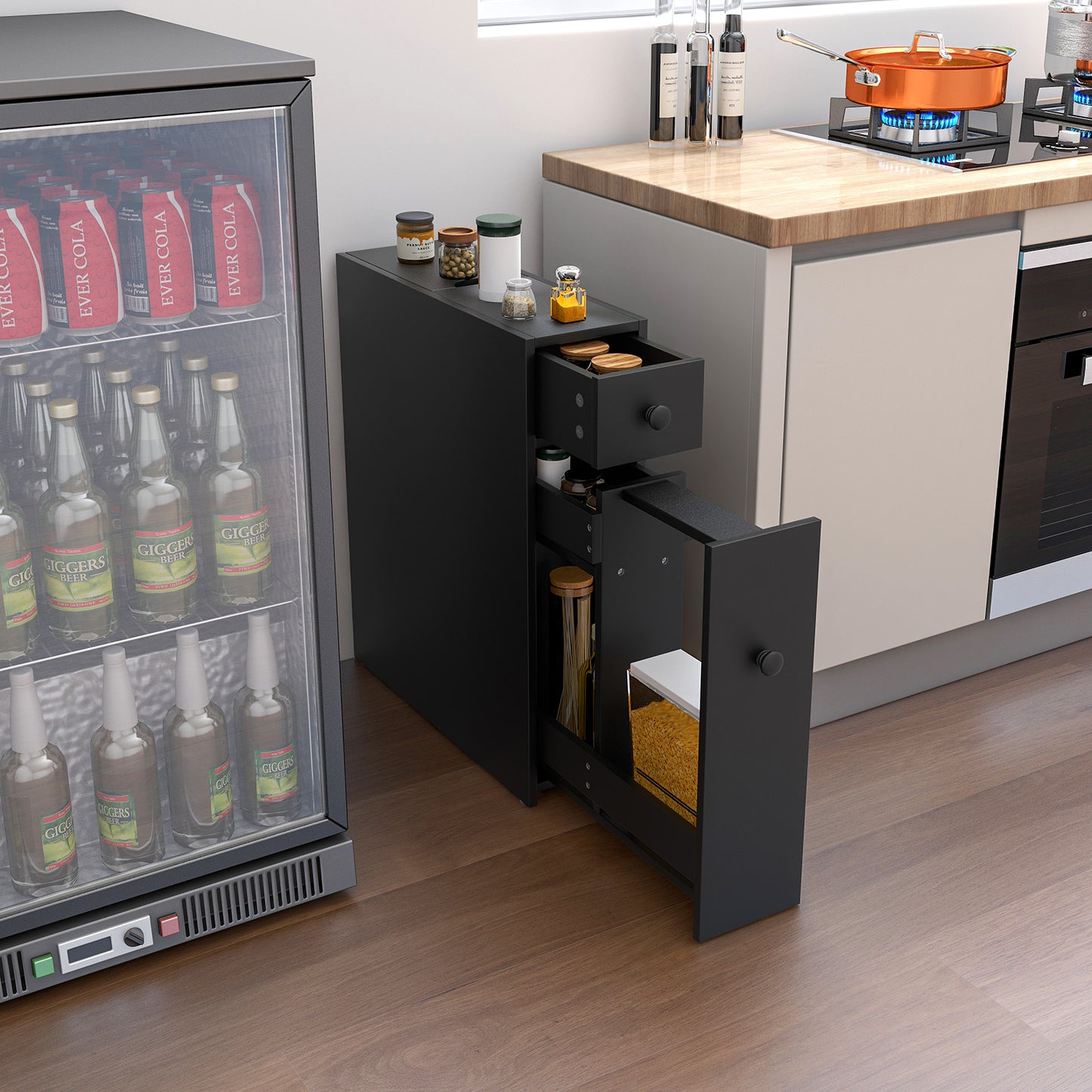 Slim White Bathroom Storage Cabinet with Slide Out Drawers