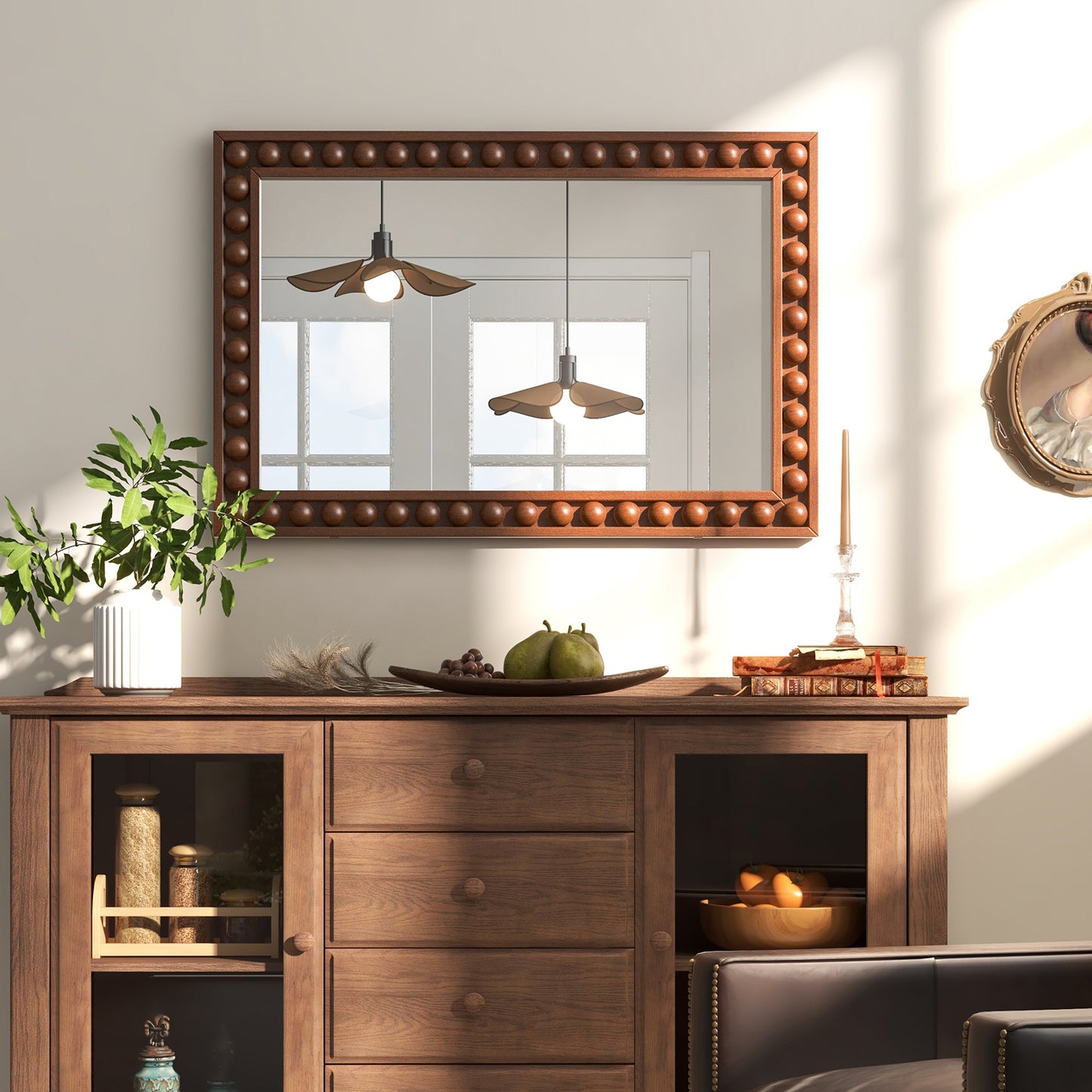 24 x 36 Inch Brown Rustic Wood-Framed Wall Mirror – Perfect for Living Room & Bedroom
