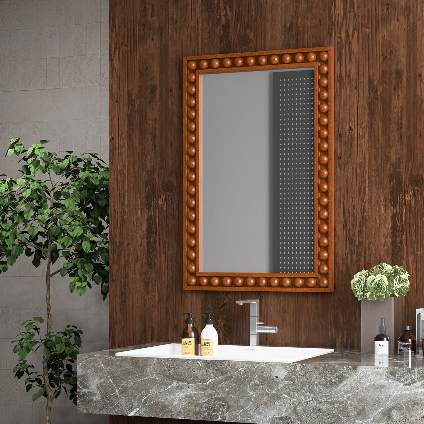 24 x 36 Inch Brown Rustic Wood-Framed Wall Mirror – Perfect for Living Room & Bedroom