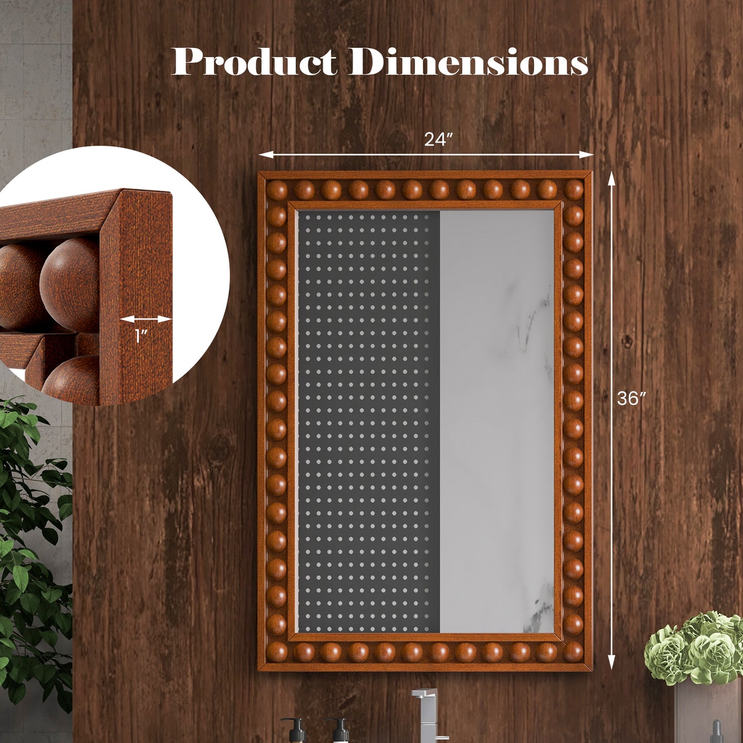 24 x 36 Inch Brown Rustic Wood-Framed Wall Mirror – Perfect for Living Room & Bedroom