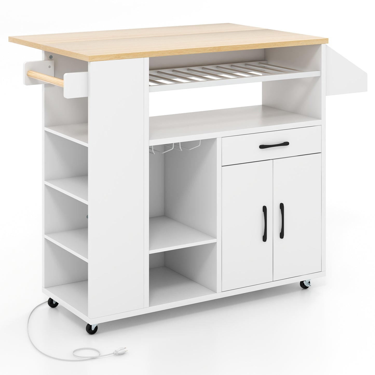Kitchen Island Cart with Built-In Power Outlets and Storage for Dining Room