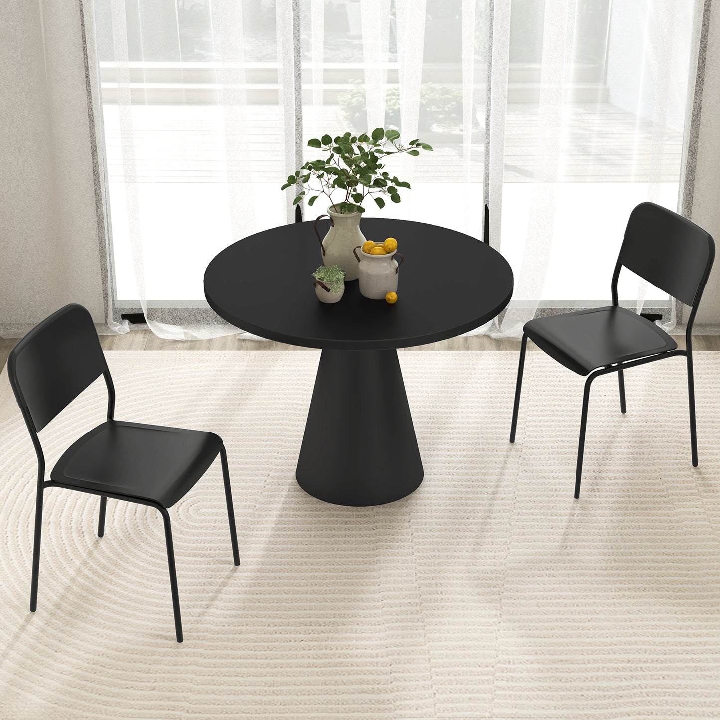 Set of 4 Modern Dining Chairs with Tilted Backrest and Metal Legs - Black
