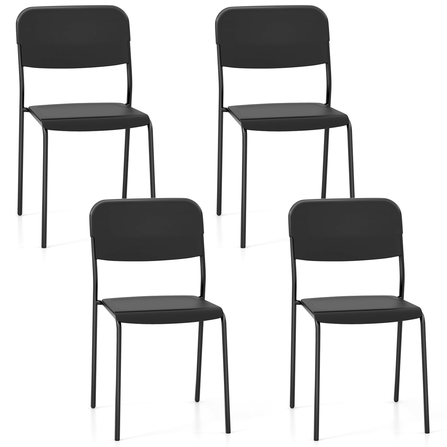 Set of 4 Modern Dining Chairs with Tilted Backrest and Metal Legs - Black