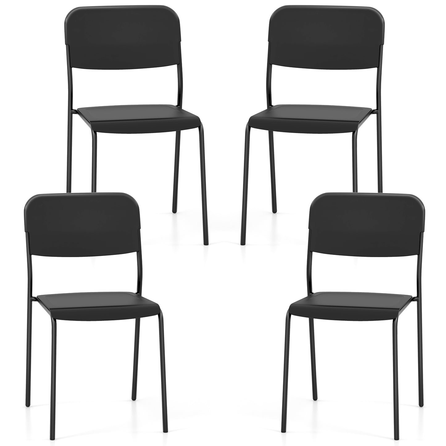 Set of 4 Modern Dining Chairs with Tilted Backrest and Metal Legs - Black