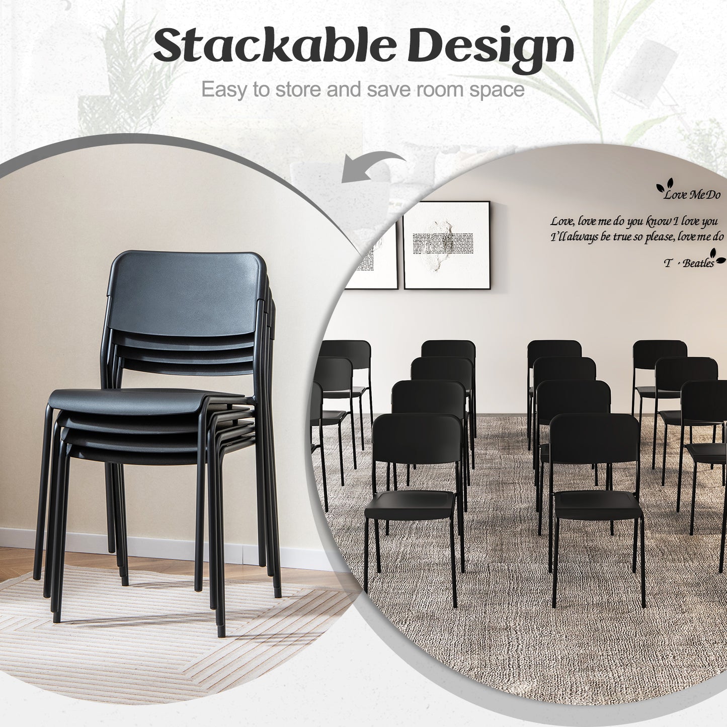 Set of 4 Modern Dining Chairs with Tilted Backrest and Metal Legs - Black