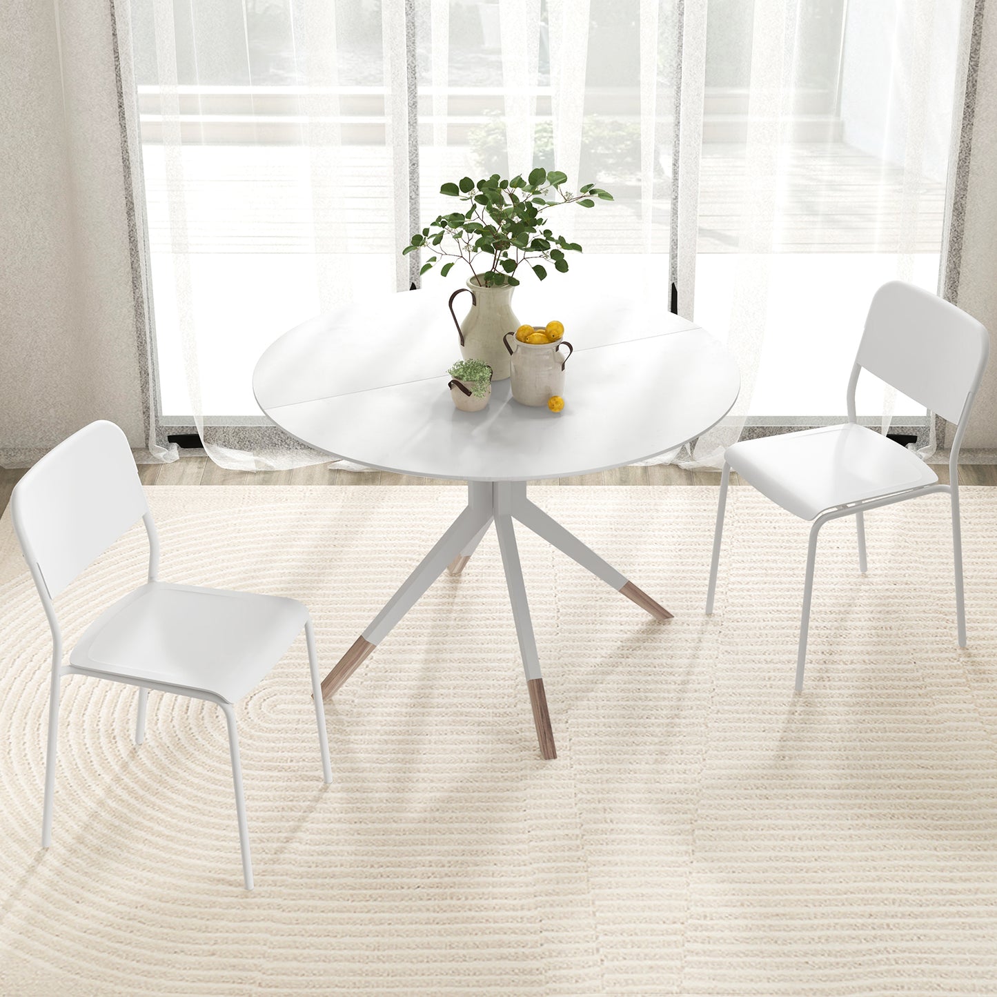 Set of 4 Modern Dining Chairs with Tilted Backrest and Metal Legs - White