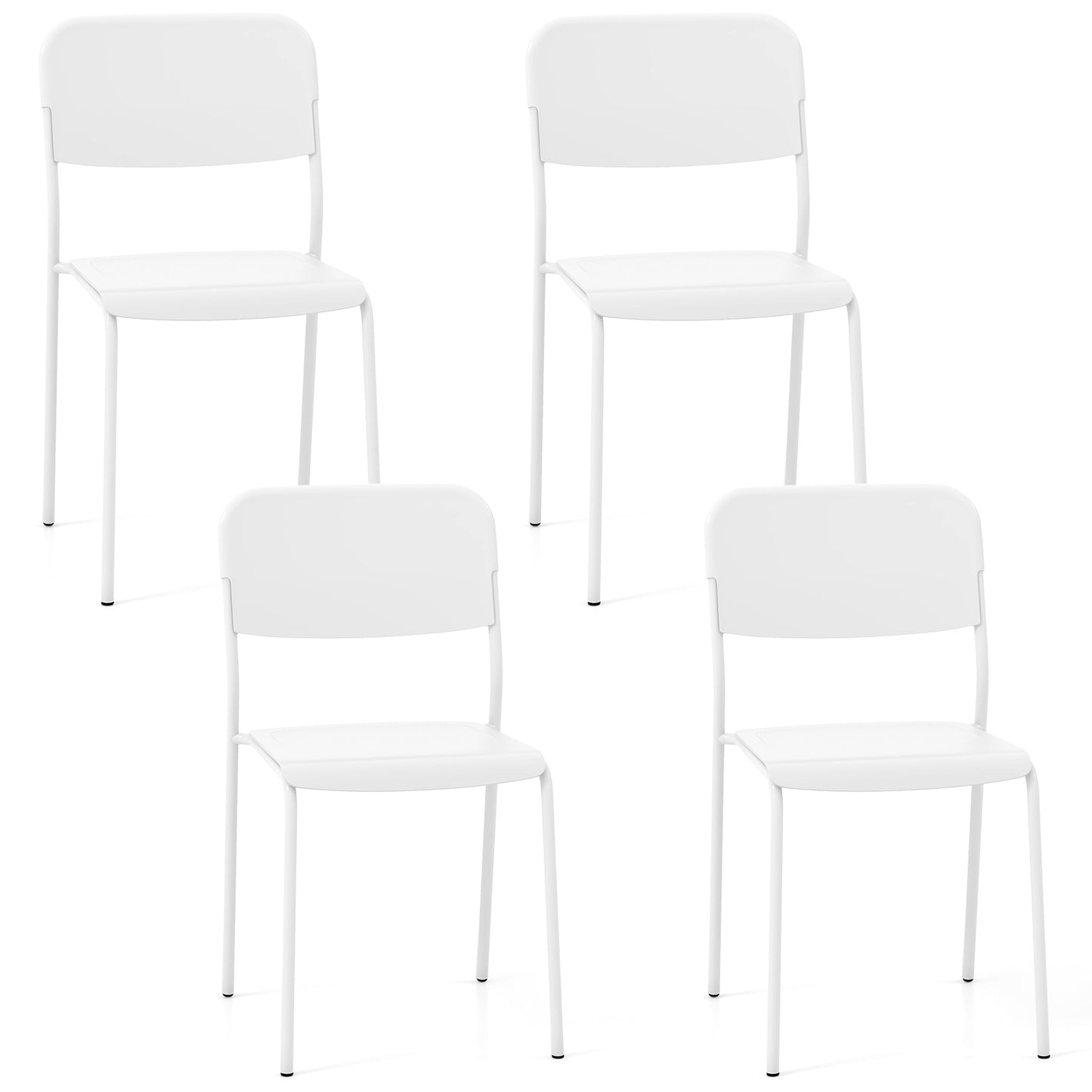 Set of 4 Modern Dining Chairs with Tilted Backrest and Metal Legs - White