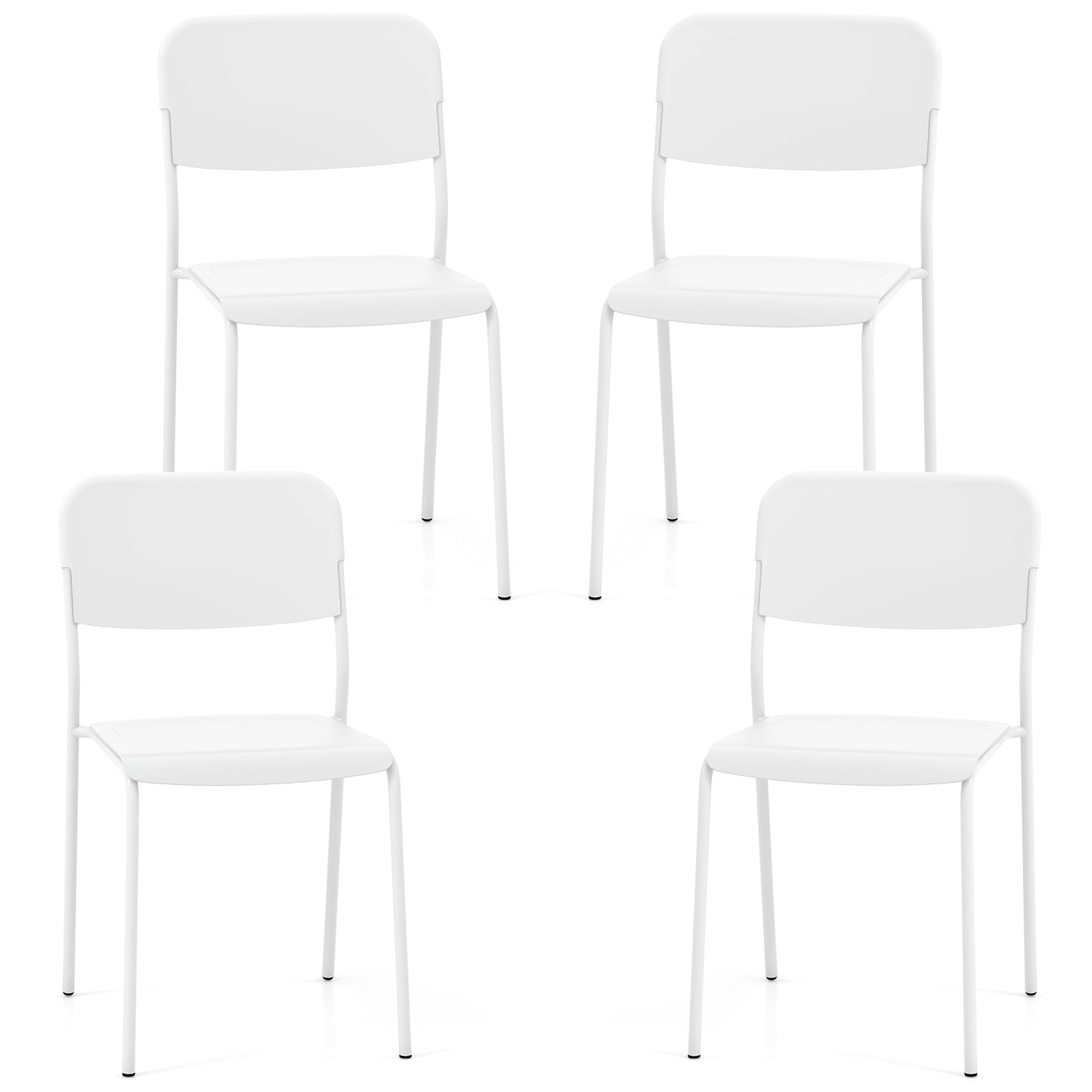 Set of 4 Modern Dining Chairs with Tilted Backrest and Metal Legs - White