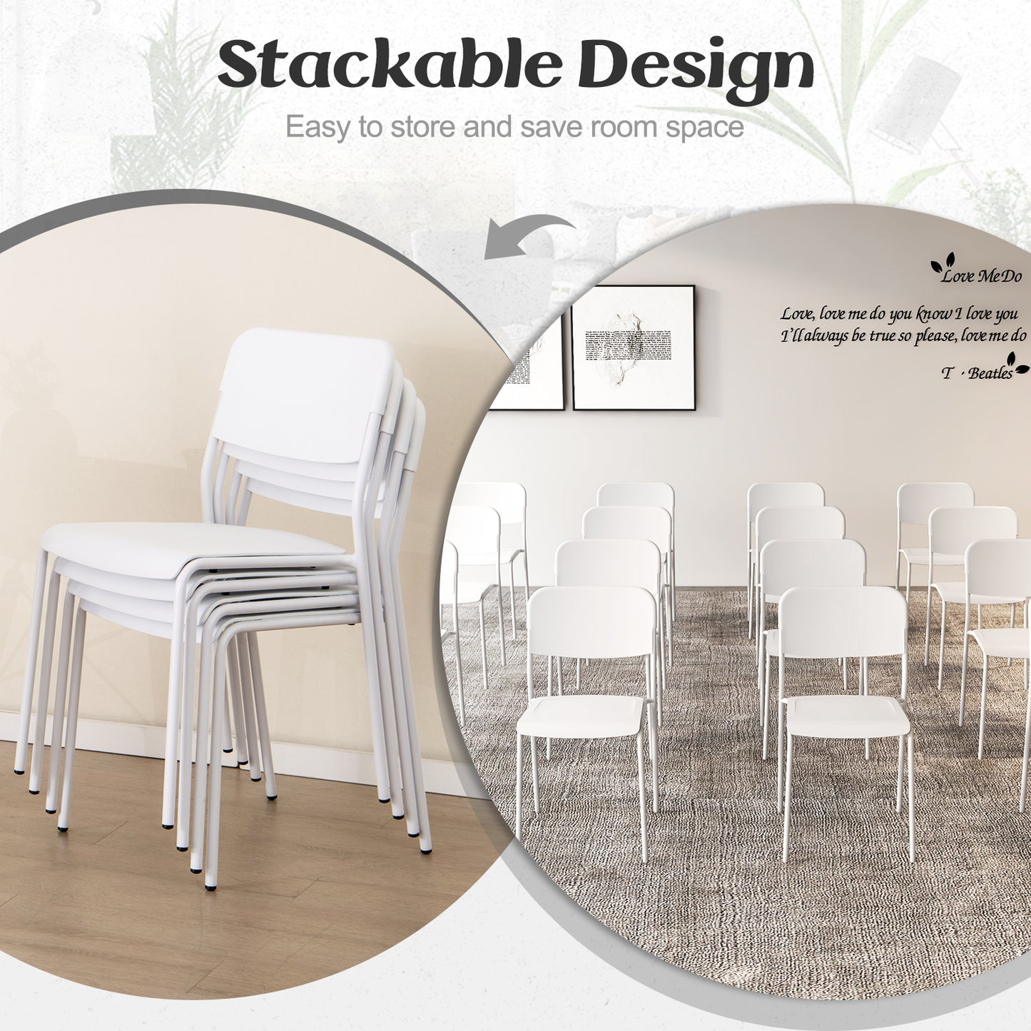 Set of 4 Modern Dining Chairs with Tilted Backrest and Metal Legs - White