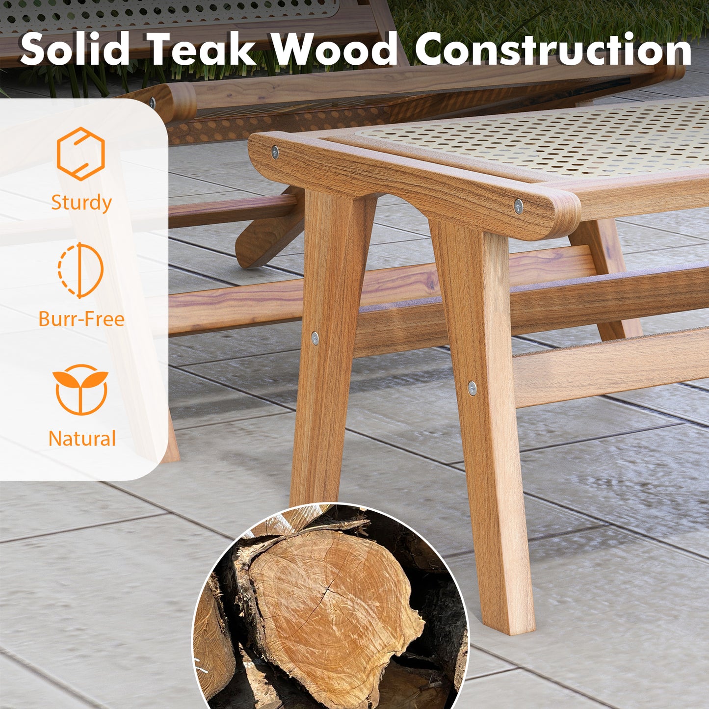 Handwoven Rattan Ottoman Footstool in Natural Teak Wood for Indoor Seating