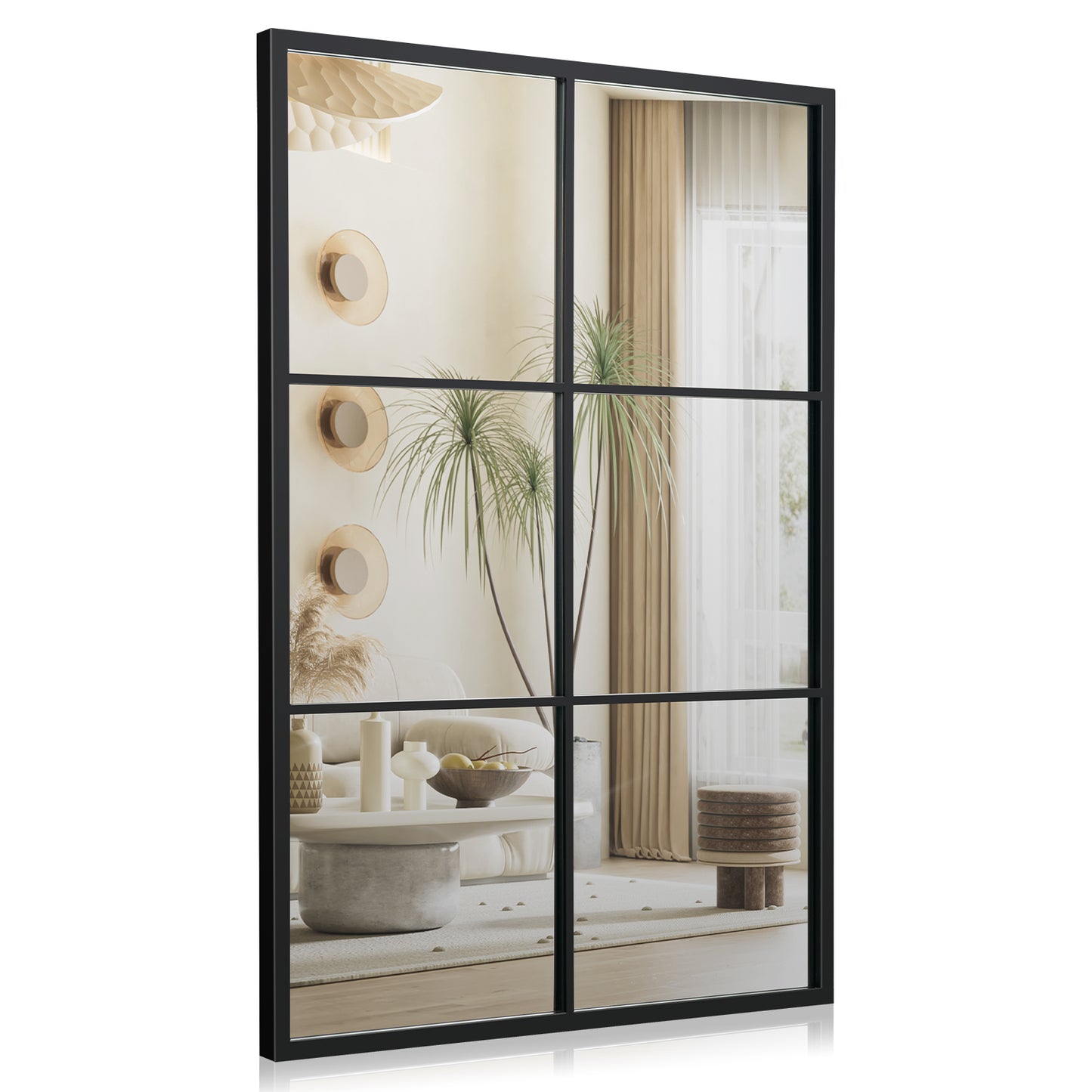 Modern 3 Layered Decorative Wall Mirror with Black Metal Frame for Living Room and Dining Room