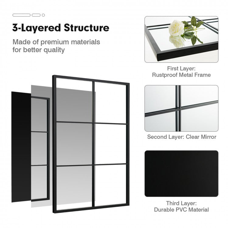 Modern 3 Layered Decorative Wall Mirror with Black Metal Frame for Living Room and Dining Room