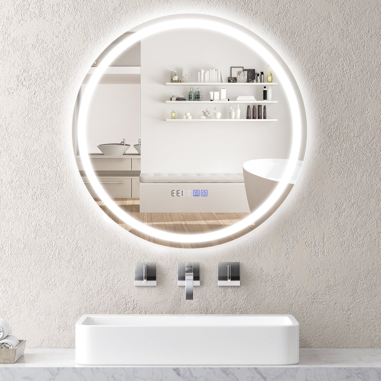 24 Inch LED Bathroom Mirror with Anti-Fog, 3 Color Lighting & Temperature Display