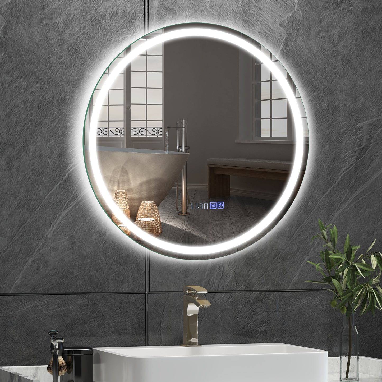 24 Inch LED Bathroom Mirror with Anti-Fog, 3 Color Lighting & Temperature Display