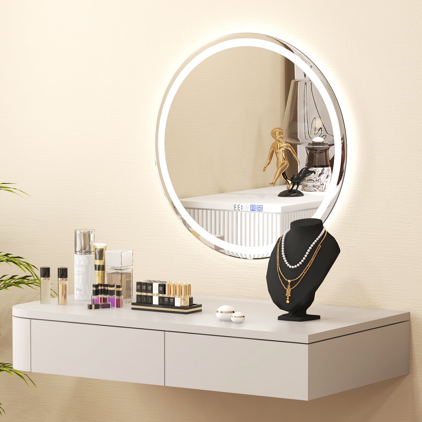 24 Inch LED Bathroom Mirror with Anti-Fog, 3 Color Lighting & Temperature Display
