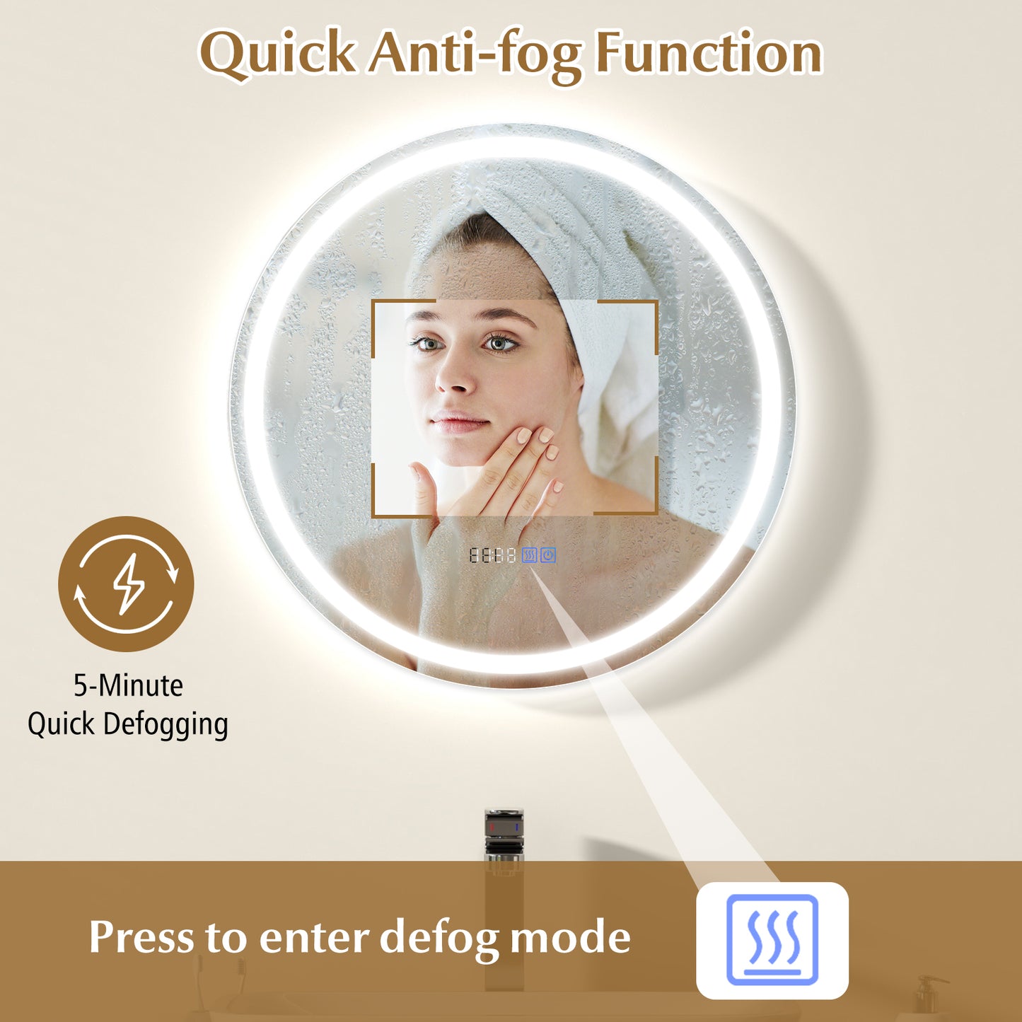 24 Inch LED Bathroom Mirror with Anti-Fog, 3 Color Lighting & Temperature Display