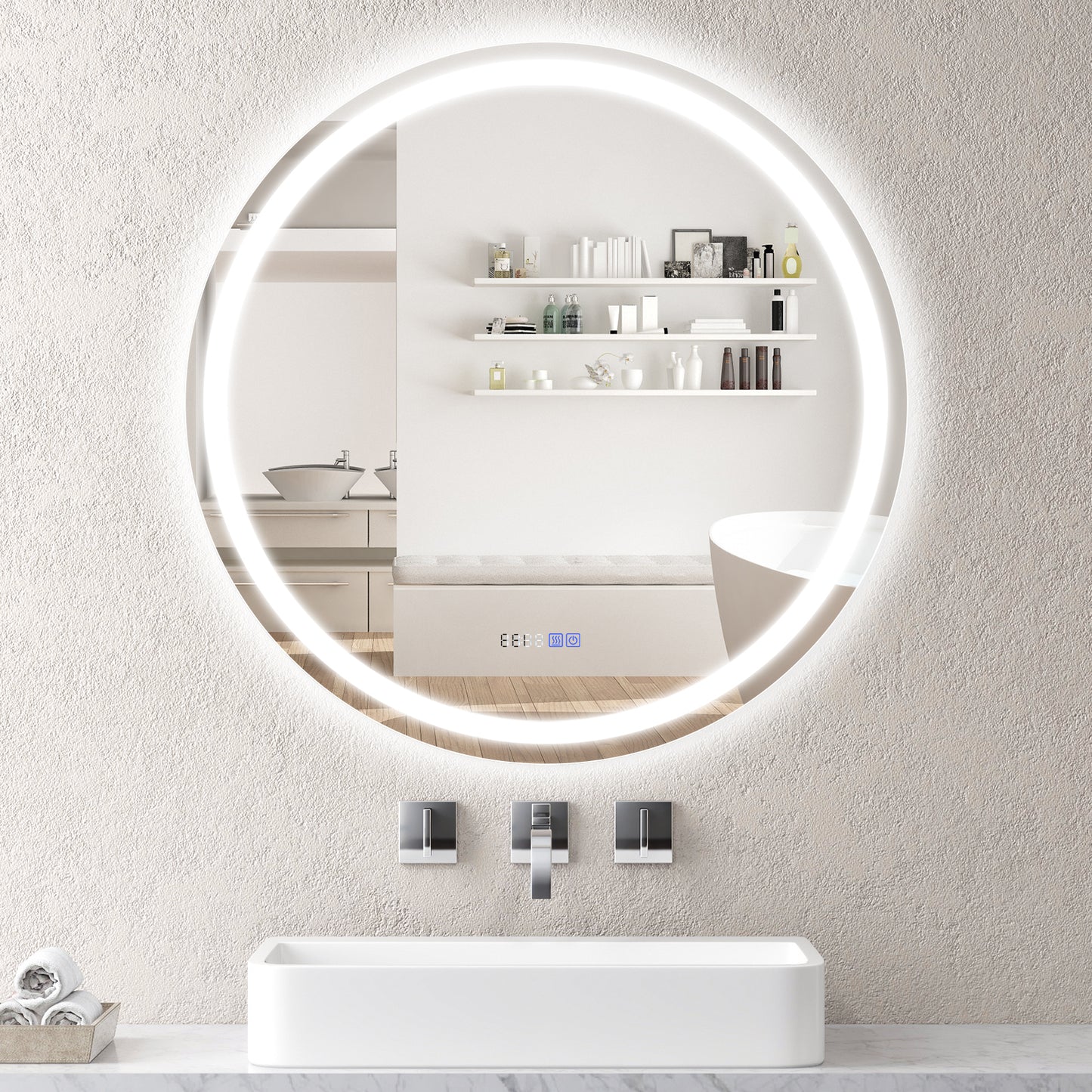 32 Inch LED Bathroom Mirror with Anti-Fog, 3 Color Lighting & Temperature Display