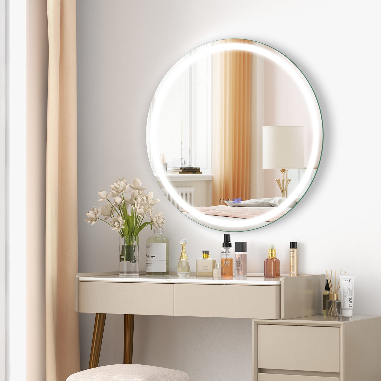 32 Inch LED Bathroom Mirror with Anti-Fog, 3 Color Lighting & Temperature Display