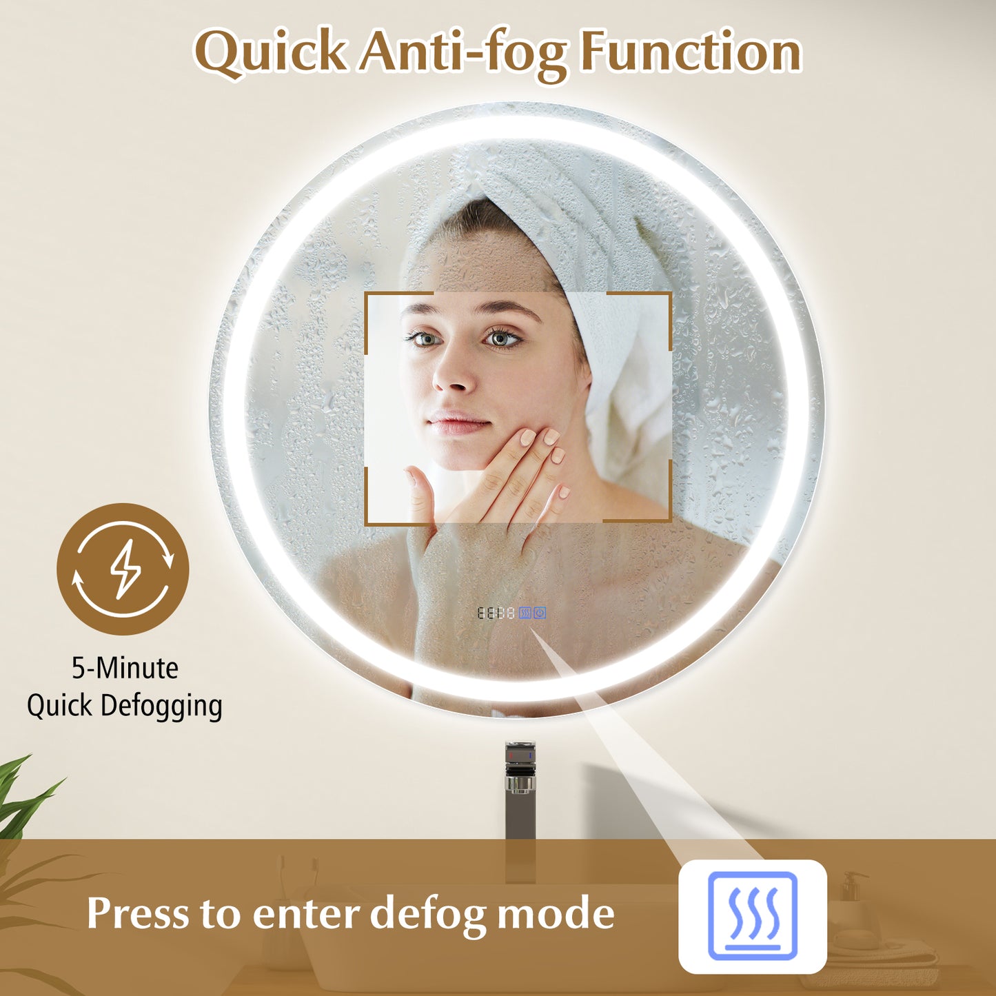 32 Inch LED Bathroom Mirror with Anti-Fog, 3 Color Lighting & Temperature Display