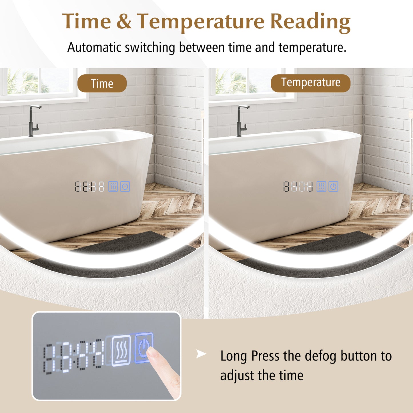 32 Inch LED Bathroom Mirror with Anti-Fog, 3 Color Lighting & Temperature Display