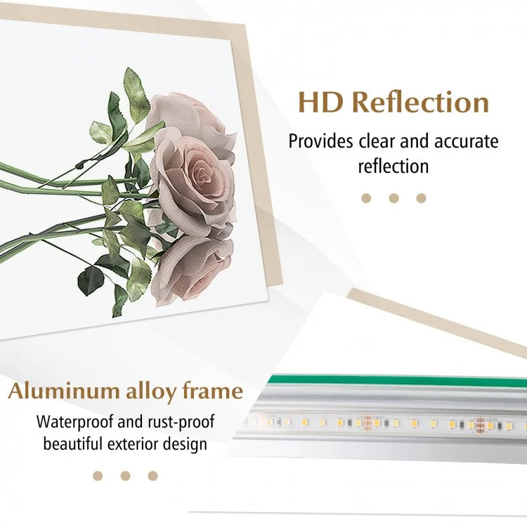 32 Inch LED Bathroom Mirror with Anti-Fog, 3 Color Lighting & Temperature Display