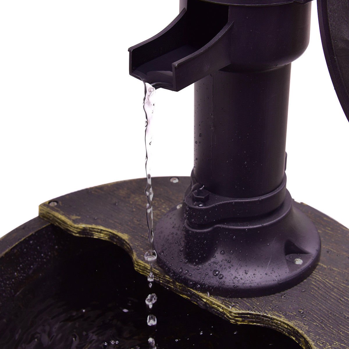 Rustic 2 Tier Barrel Water Fountain with Submersible Pump for Outdoor Decor