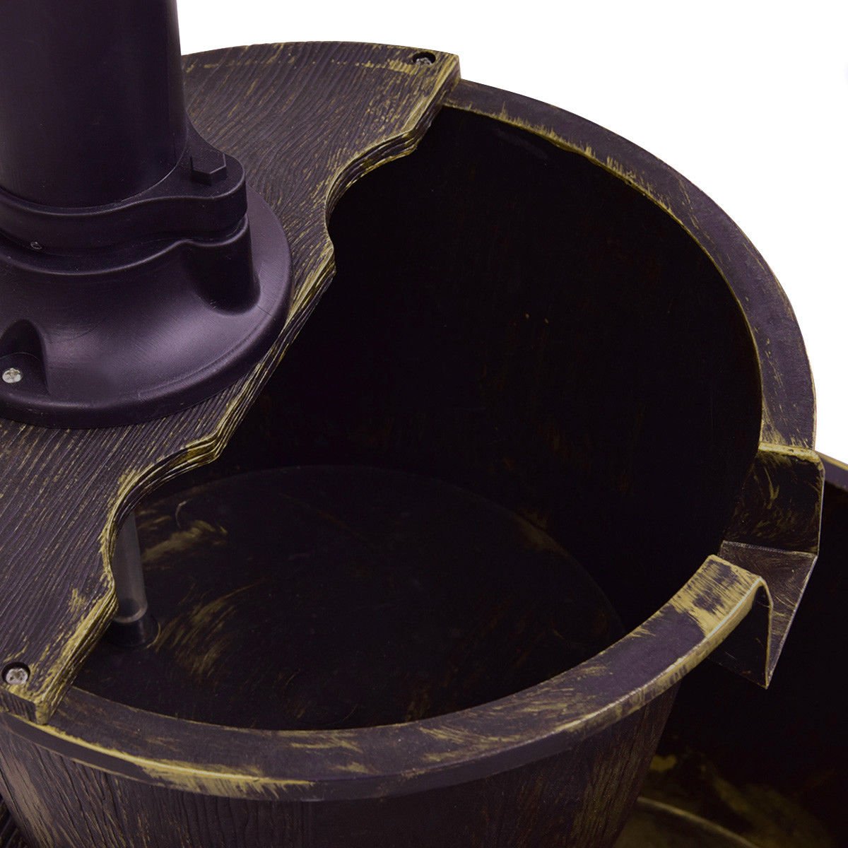 Rustic 2 Tier Barrel Water Fountain with Submersible Pump for Outdoor Decor