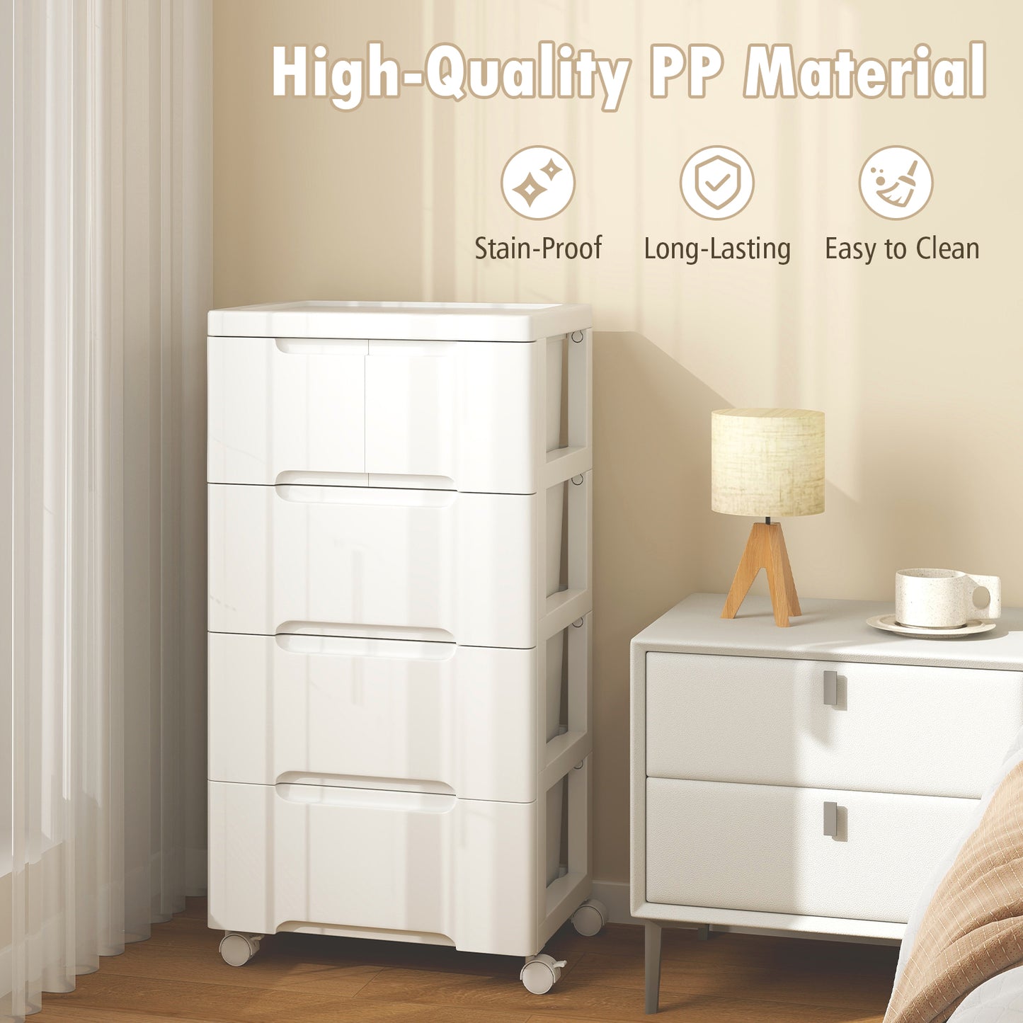 Multi-Drawer Rolling Organizer Cabinet with Lockable Wheels and Elevated Base – 5 Drawers