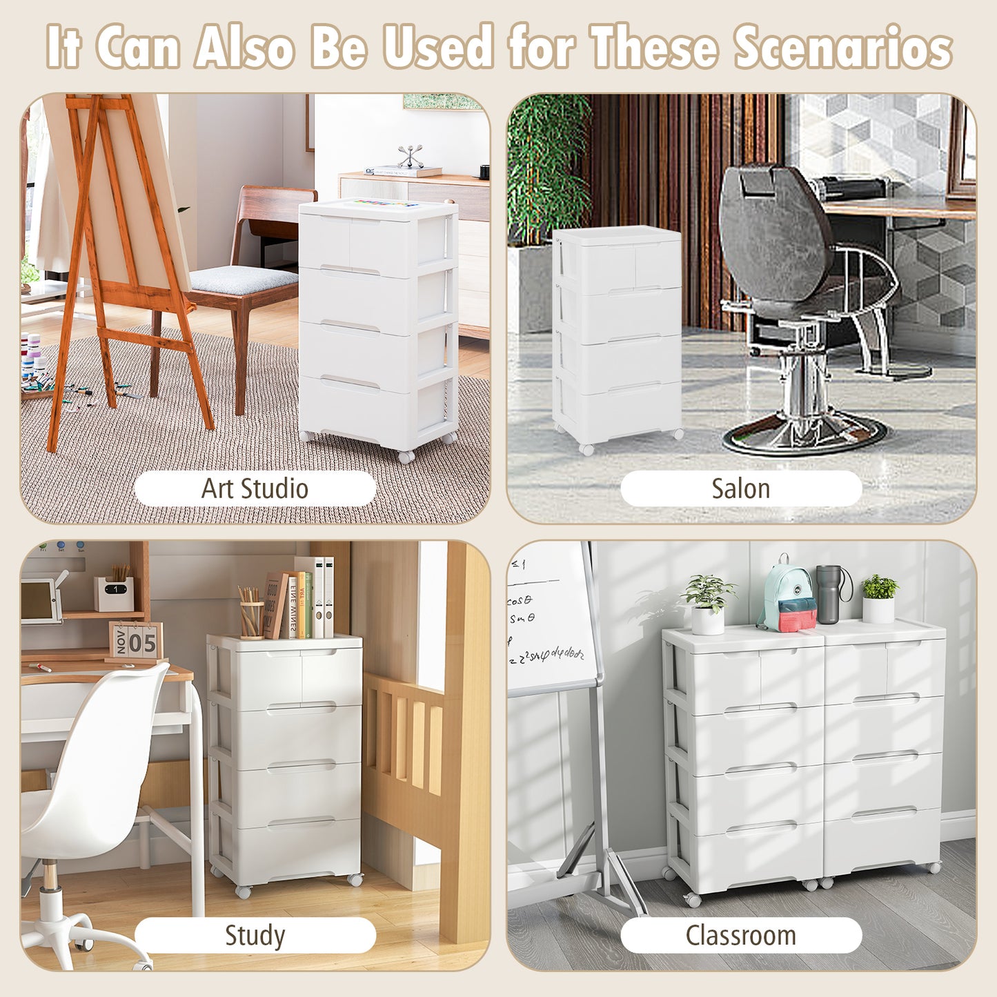 Multi-Drawer Rolling Organizer Cabinet with Lockable Wheels and Elevated Base – 5 Drawers