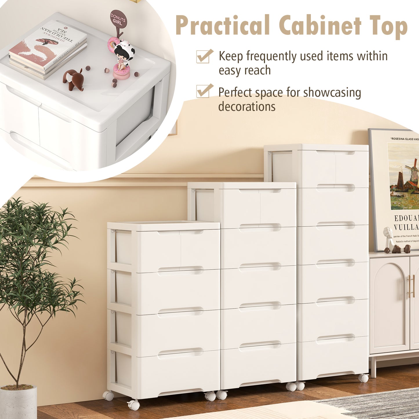 Multi-Drawer Rolling Organizer Cabinet with Lockable Wheels and Elevated Base – 6 Drawers