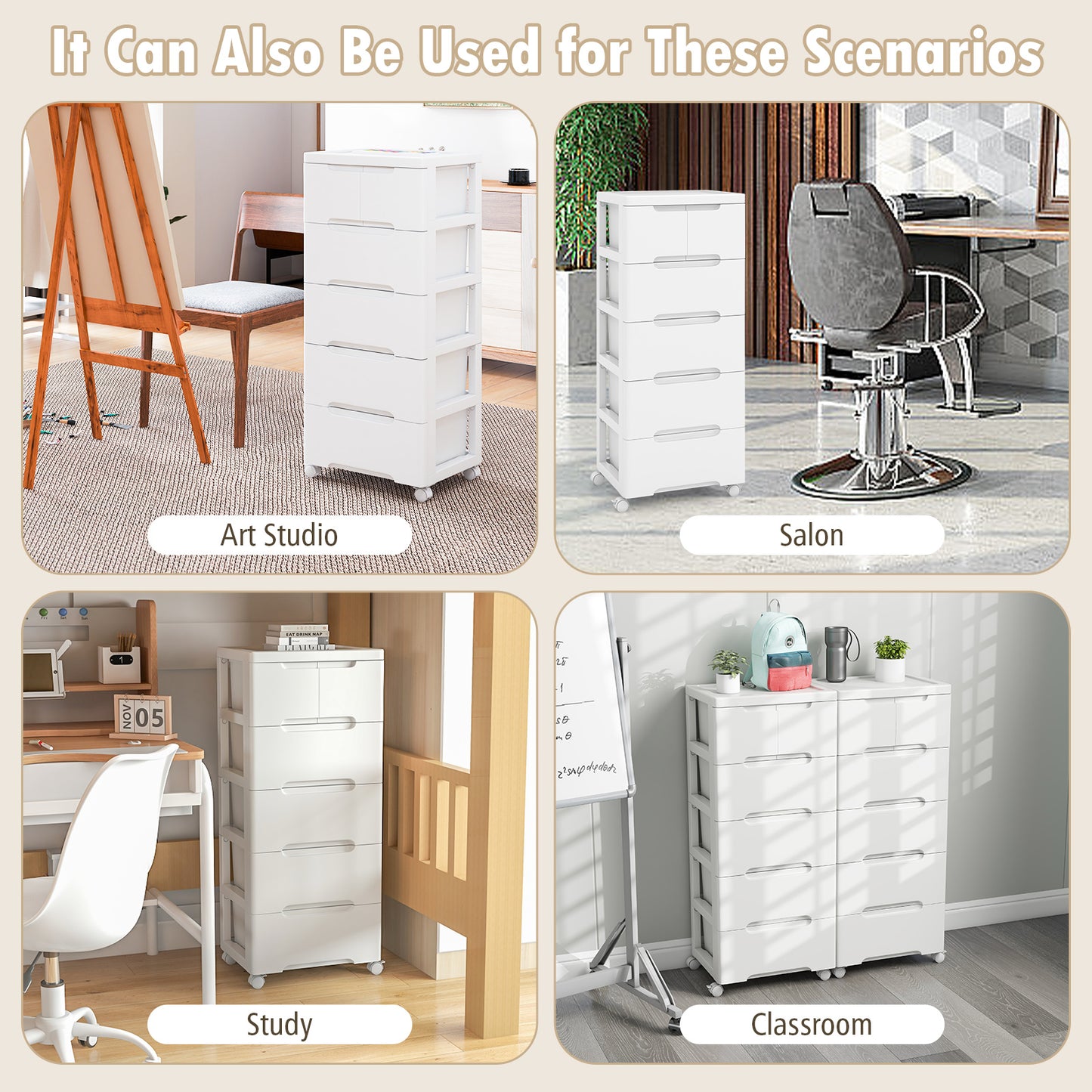 Multi-Drawer Rolling Organizer Cabinet with Lockable Wheels and Elevated Base – 6 Drawers
