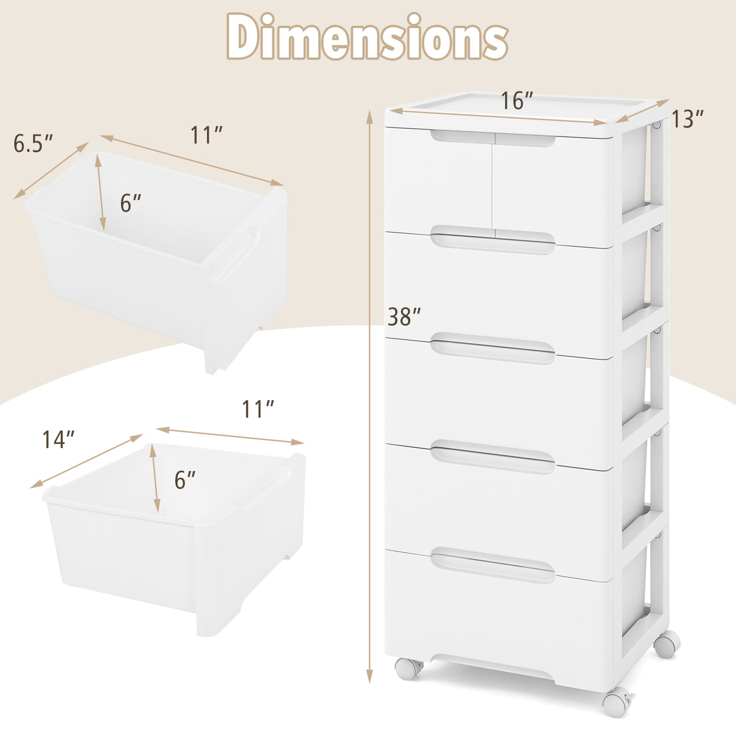 Multi-Drawer Rolling Organizer Cabinet with Lockable Wheels and Elevated Base – 6 Drawers