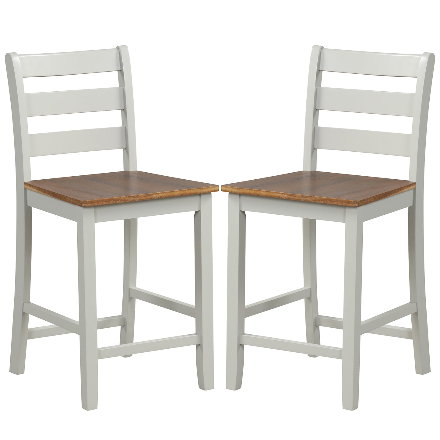 Pair of Counter Height Bar Stools Featuring Supportive Inclined Back and Built-In Footrest