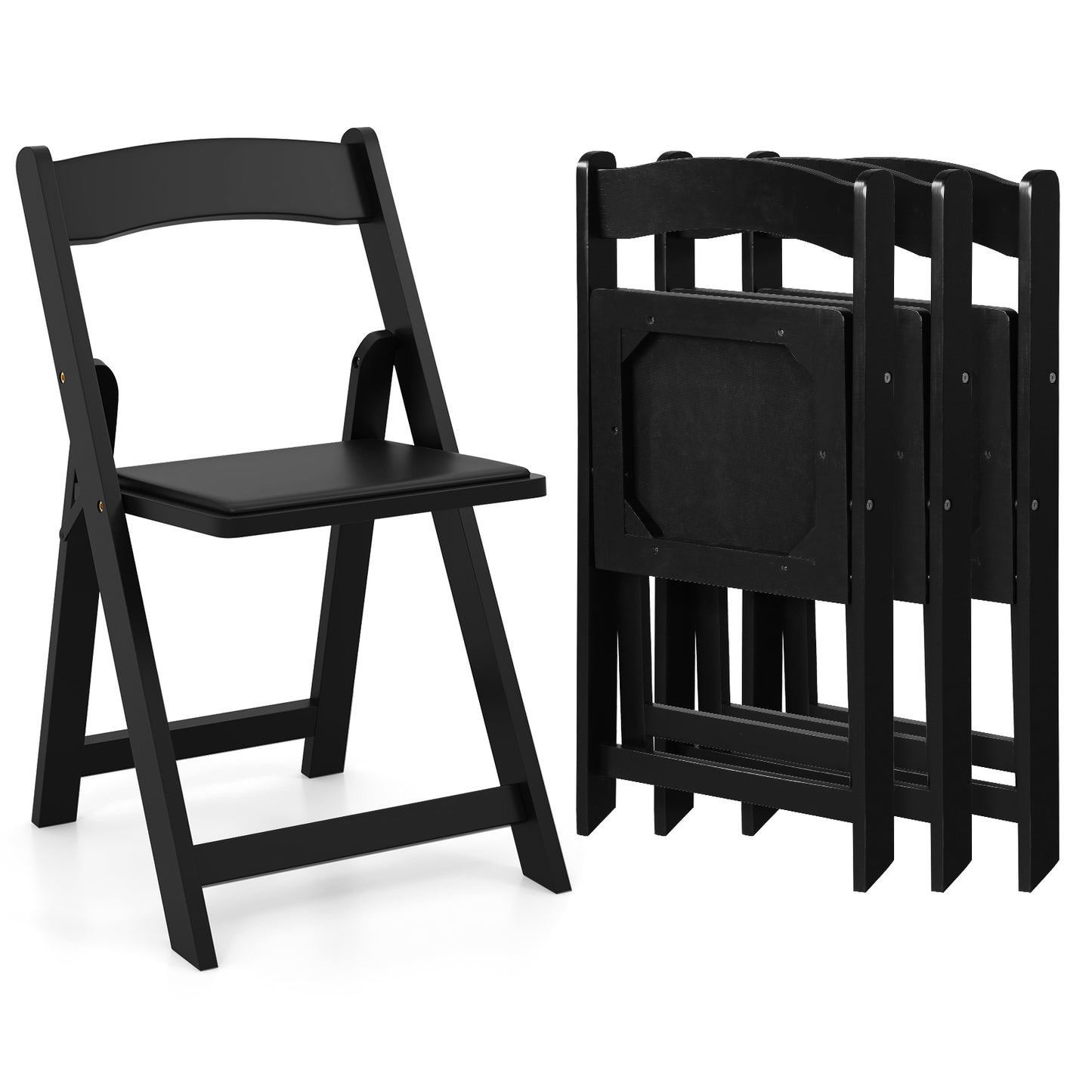 Foldable Dining Chairs with Rubber Wood Legs and Padded Leather Seat - Black, Set of 4