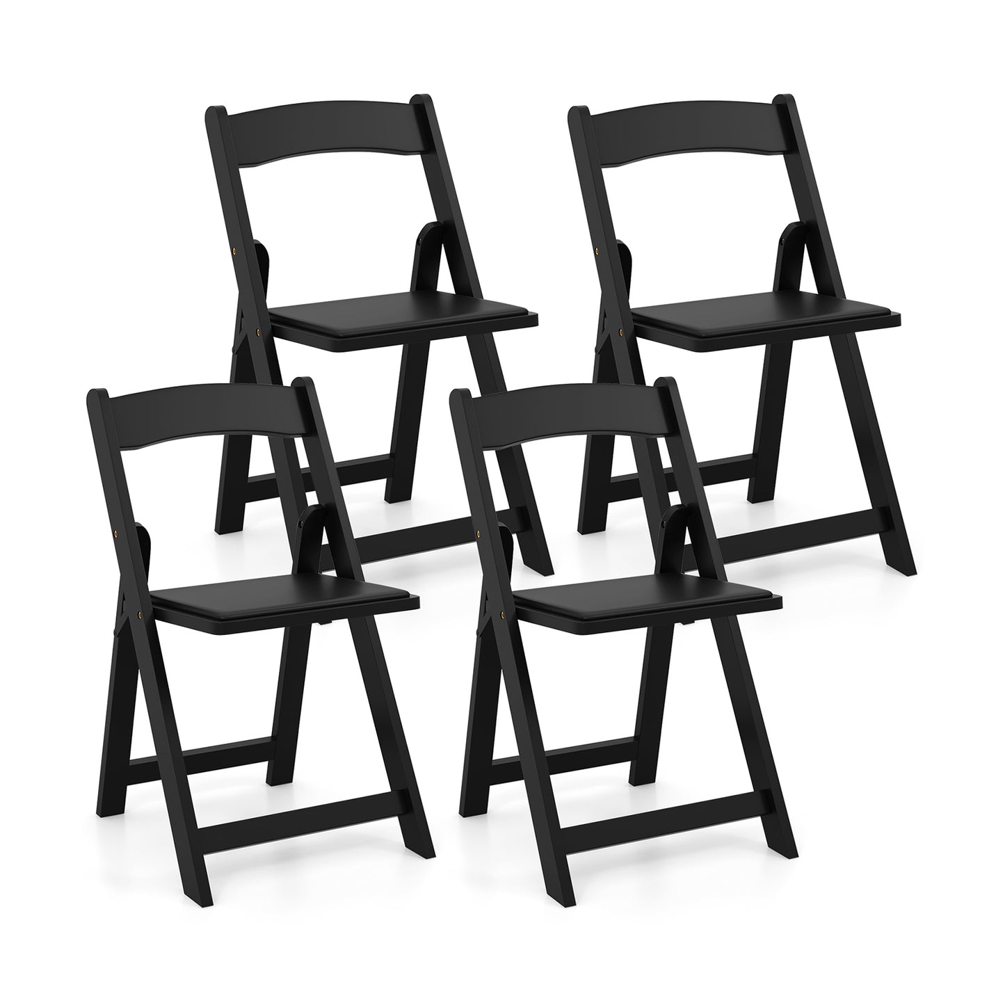 Foldable Dining Chairs with Rubber Wood Legs and Padded Leather Seat - Black, Set of 4