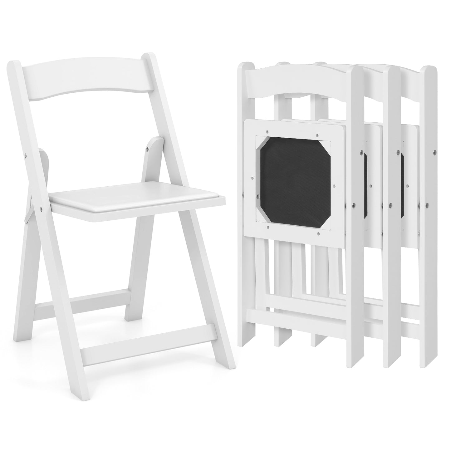 Foldable Dining Chairs with Rubber Wood Legs and Padded Leather Seat - White, Set of 4